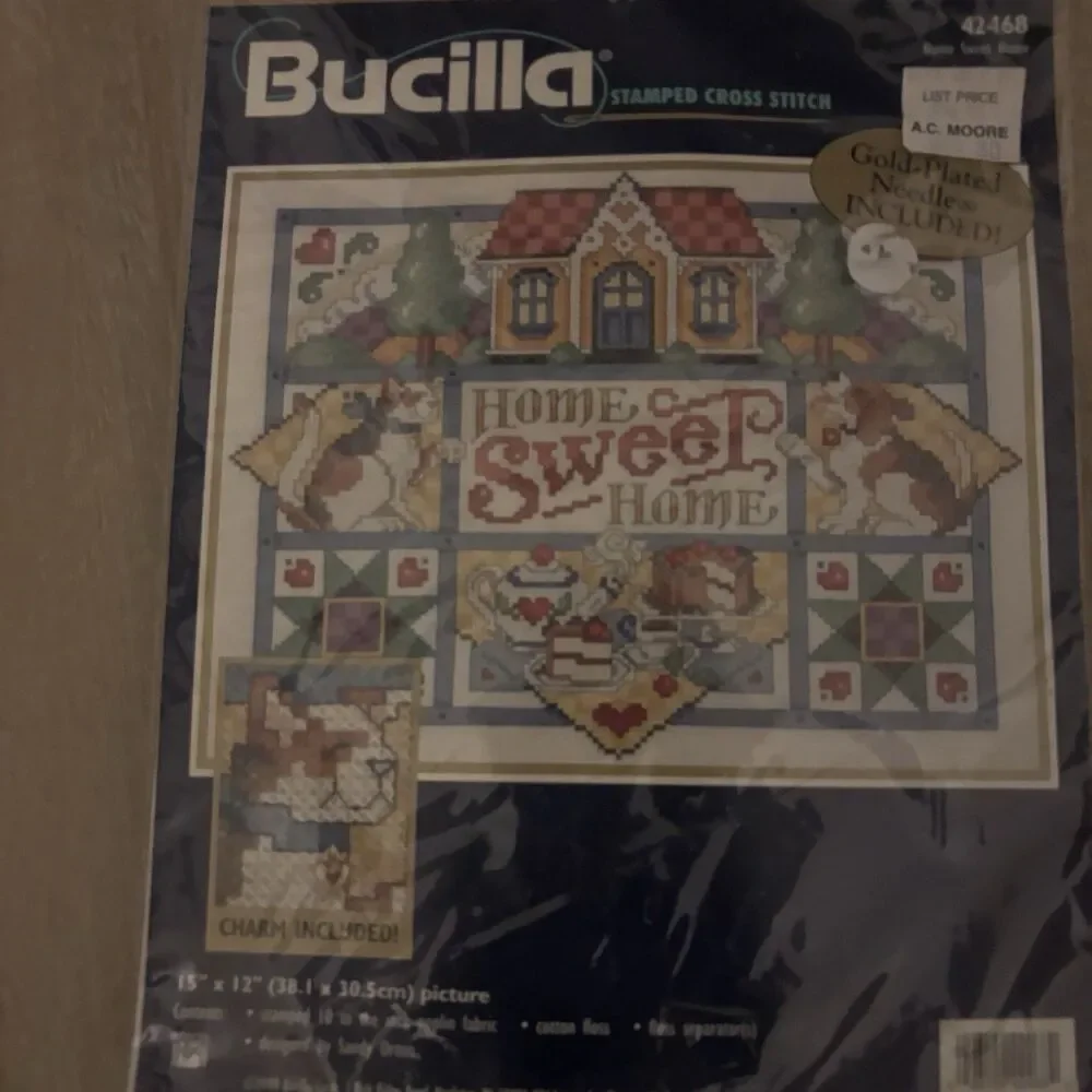 Bucilla Home Sweet Home Stamped Cross Stitch Kit Vintage 1999 Dog Sampler 15x12